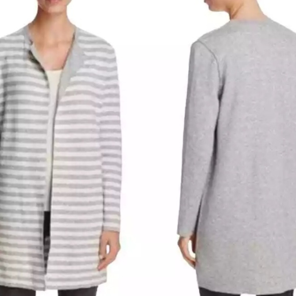 Eileen Fisher Organic Cotton Cashmere Reversible Cardigan Striped Sweater Size M